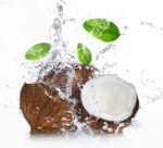 Coconut with splashing water