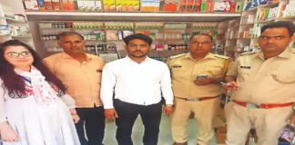 मेडिकल स्टोर पर छापा, प्रतिबंधित गोलियां और सिरप जब्त